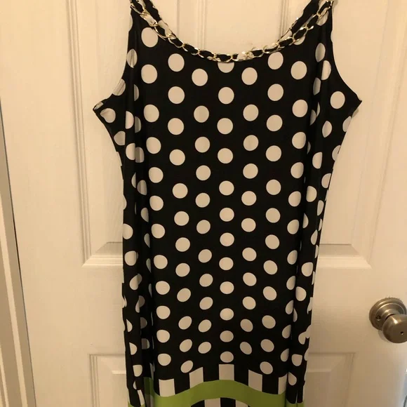 NWOT Black and White polka dot sun dress, with green stripe at hem XL NWOT - Picture 4 of 10